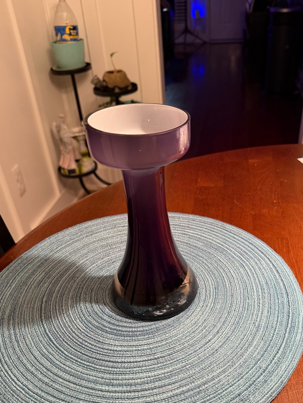 Vintage amethyst glass pedestal vase or candle holder. - Picture 2 of 2